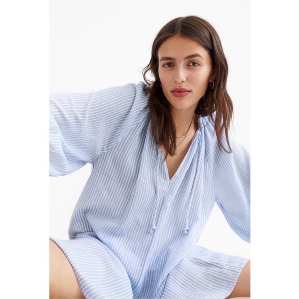 H&M Light Blue & White Striped Mini Dress